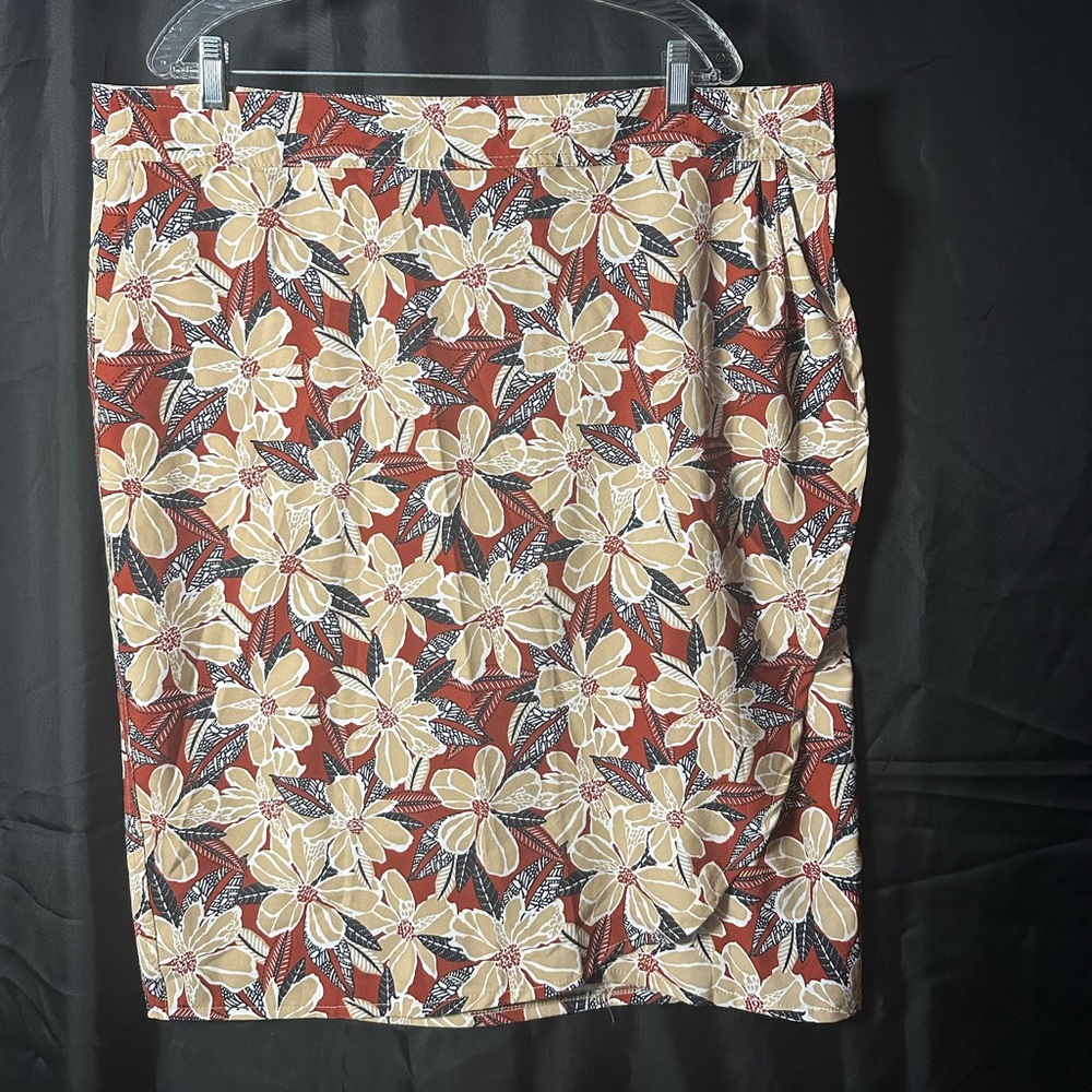 RipSkirt Hawaii Tan Rust Floral Wrap Skirt Women Knee Length 3 Pockets